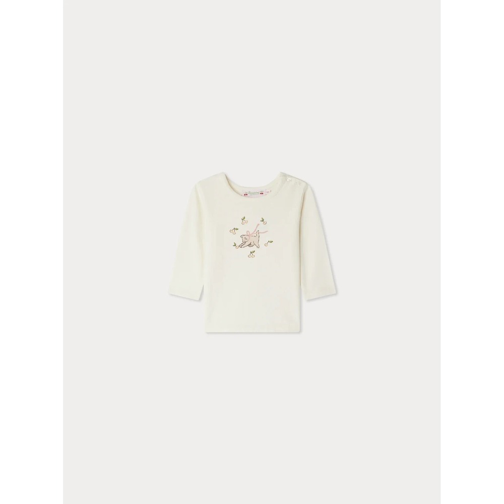 NWT Bonpoint Tahsina Cat Print Long Sleeve Shirt Ivory Size 3A Luxury Kids